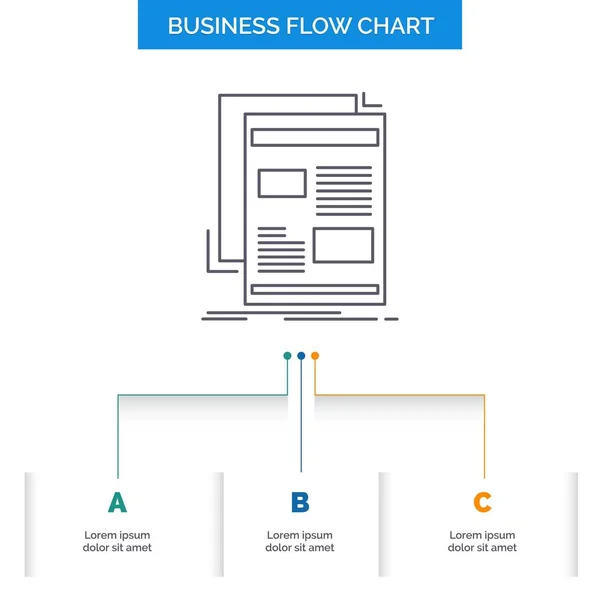 Stock vector news, newsletter, newspaper, media, paper Business Flow Chart Design with 3 Steps. Line Icon For Presentation Background Template Place for text