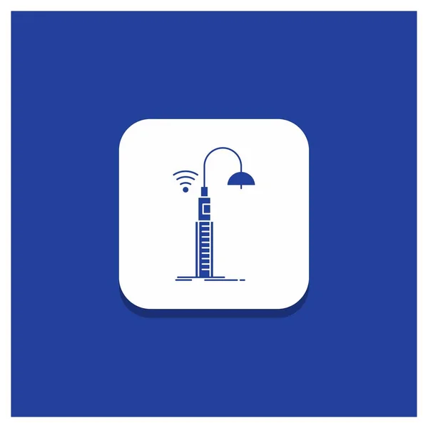 Niebieski Okrągły Przycisk Dla Światła Street Wifi Inteligentnych Technologii Glifów — Wektor stockowy