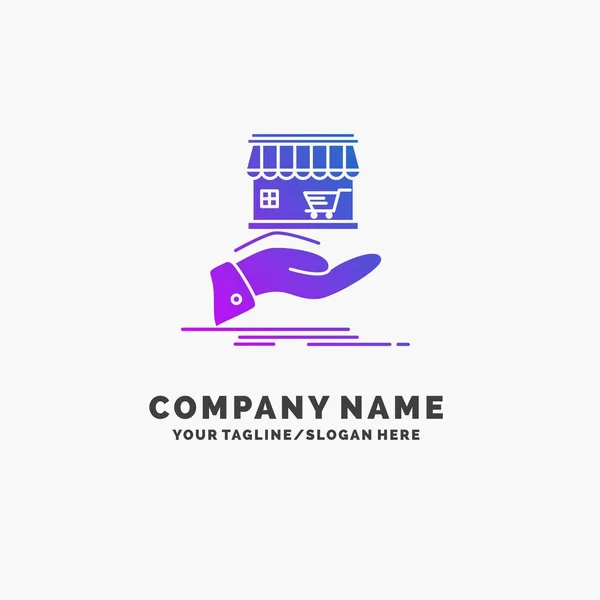 Negozio Donare Shopping Line Mano Viola Business Logo Template Luogo — Vettoriale Stock