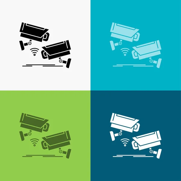 Cctv Camera Security Surveillance Technology Icon Various Background Glyph Style — Stock Vector