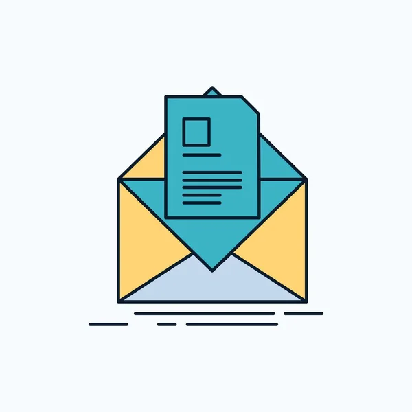 Mail Avtal Brev Email Briefing Flat Ikonen Gröna Och Gula — Stock vektor