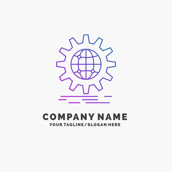 Internacional Negócios Globo Mundo Inteiro Engrenagem Purple Business Logo Template —  Vetores de Stock