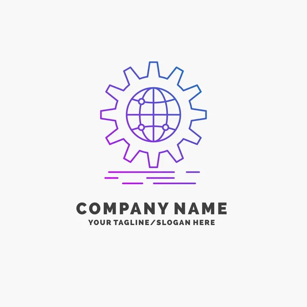 Internacional Negócios Globo Mundo Inteiro Engrenagem Purple Business Logo Template — Vetor de Stock