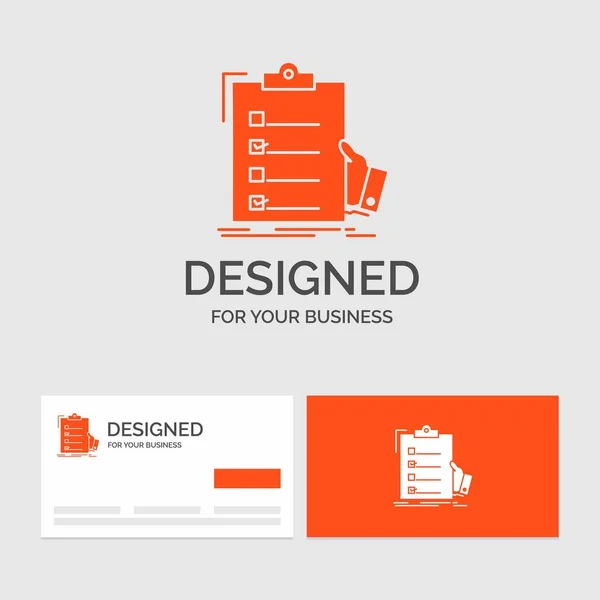 Business Logo Template Checklist Check Expertise List Clipboard Orange Visiting — Stock Vector