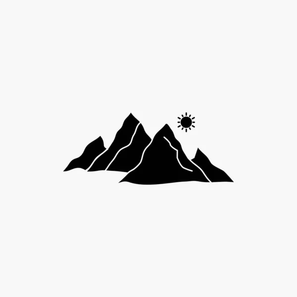 Montagne Paysage Colline Nature Soleil Glyphe Icône Illustration Vectorielle Isolée — Image vectorielle