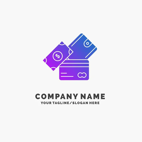 Carta Credito Denaro Valuta Dollaro Portafoglio Purple Business Logo Template — Vettoriale Stock