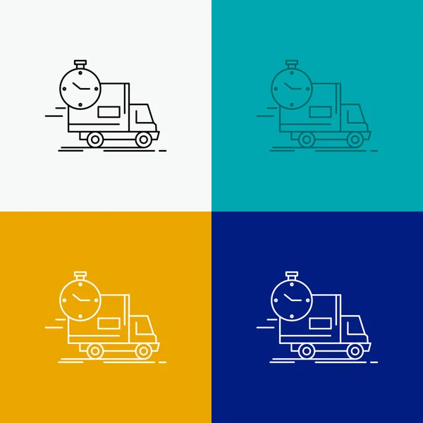 Delivery Time Shipping Transport Truck Icon Various Background Line Style — Διανυσματικό Αρχείο
