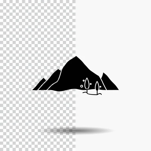 Montaña Paisaje Colina Naturaleza Árbol Glifo Icono Sobre Fondo Transparente — Vector de stock