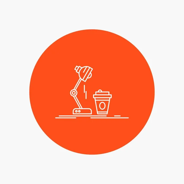 studio, design, coffee, lamp, flash White Line Icon in Circle background. vector icon illustration