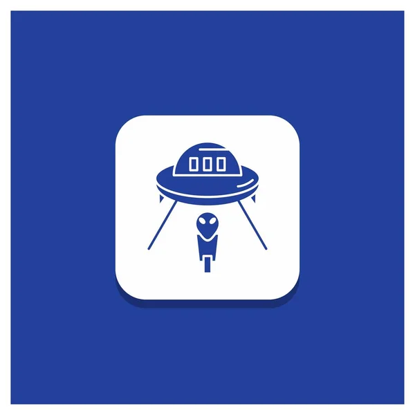 Blauer Runder Knopf Für Alien Weltraum Ufo Raumschiff Marsglyphen Symbol — Stockvektor