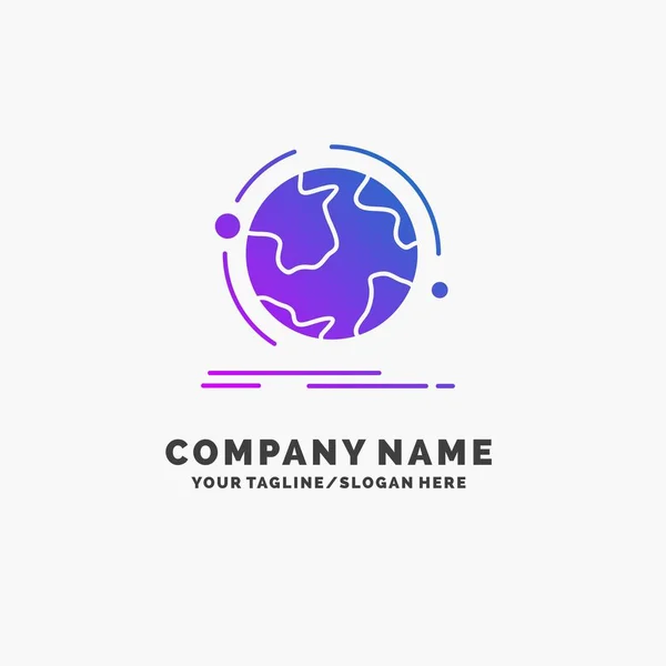 Globo Mundo Descobrir Conexão Rede Purple Business Logo Template Lugar — Vetor de Stock