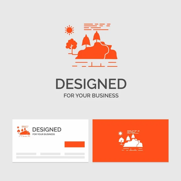 Business Logo Template Hill Landscape Nature Mountain Rain Orange Visiting — Stock Vector