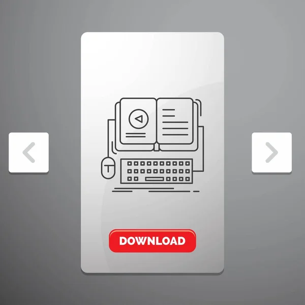 Livro Ebook Interativo Móvel Vídeo Ícone Linha Carousal Paginação Slider — Vetor de Stock