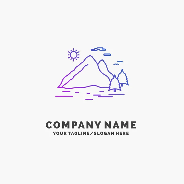 Příroda Kopce Krajina Hory Slunce Purple Obchodní Logo Šablonu Místo — Stockový vektor