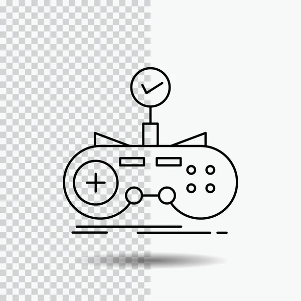 Verifique Controlador Jogo Gamepad Jogo Ícone Linha Fundo Transparente Ilustração — Vetor de Stock