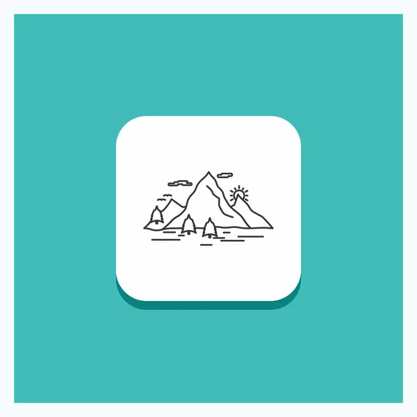 Button Nature Hill Landscape Mountain Scene Line Icon Turquoise Background — Stock Vector