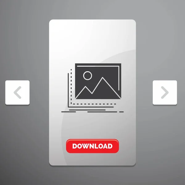 ギャラリー 写真の大酒盛り改ページ調整スライダー設計 赤いダウンロード ボタンのグリフ アイコン — ストックベクタ