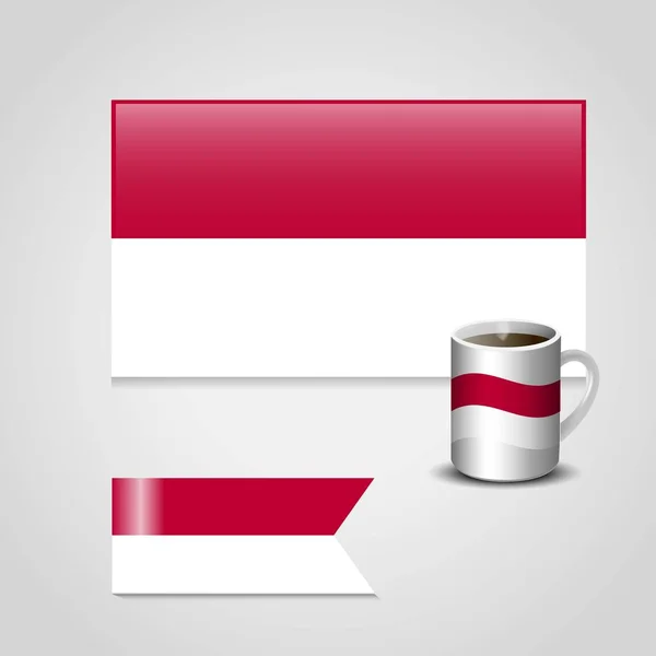 Bandera Indonesia Impresa Taza Café Bandera Pequeña — Archivo Imágenes Vectoriales