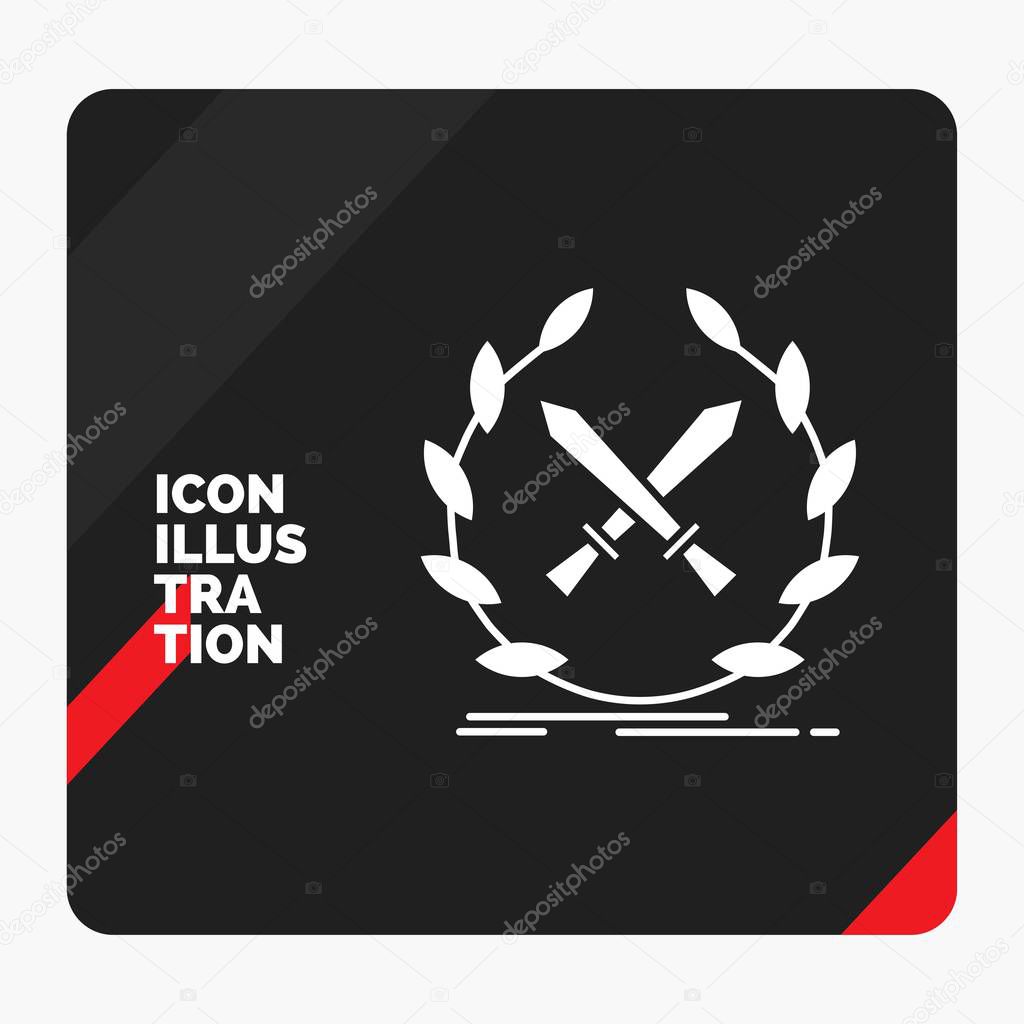 Red and Black Creative presentation Background for battle, emblem, game, label, swords Glyph Icon