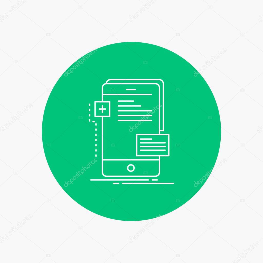 frontend, interface, mobile, phone, developer White Line Icon in Circle background. vector icon illustration