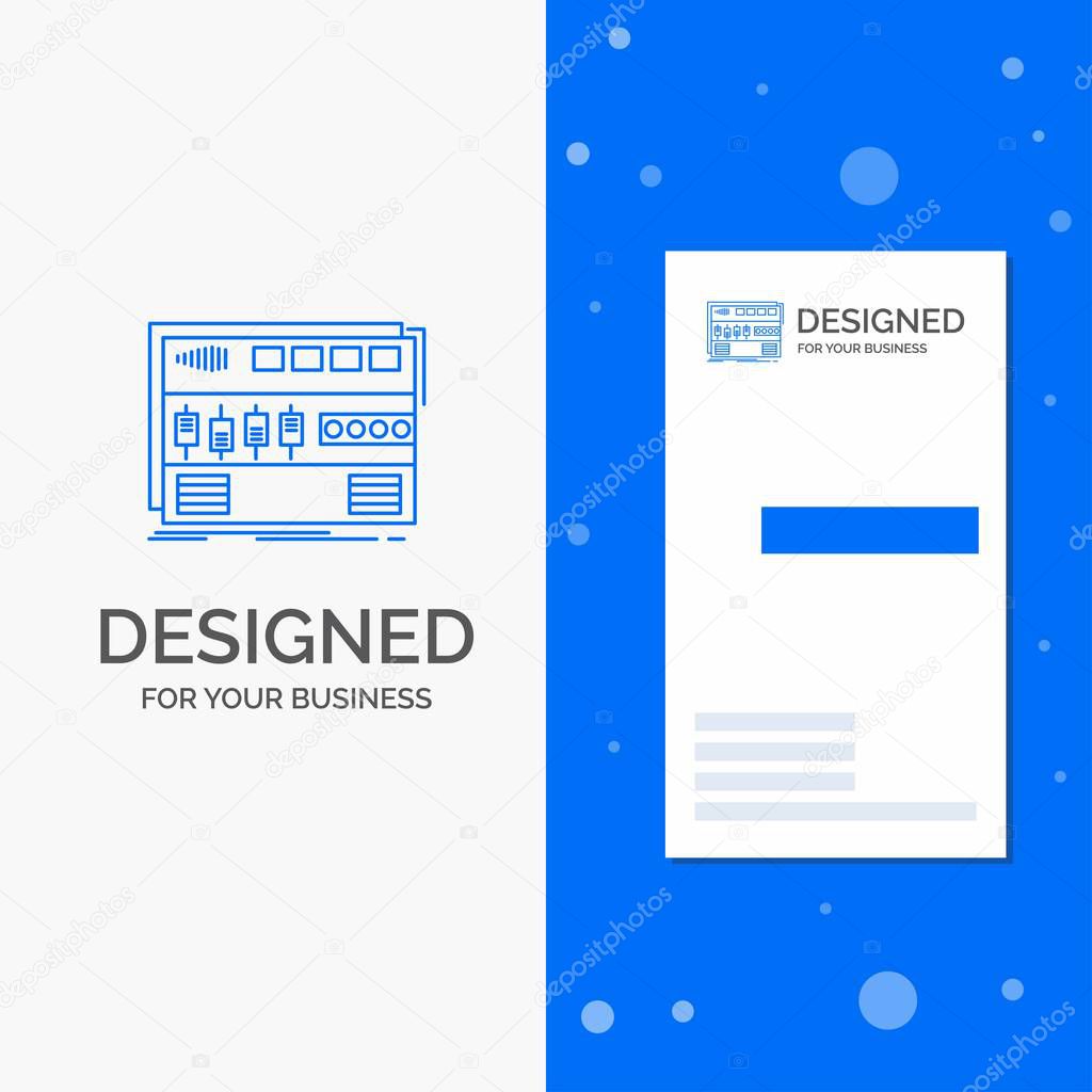 Business Logo for Audio, mastering, module, rackmount, sound. Vertical Blue Business / Visiting Card template
