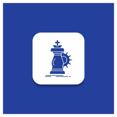 Mavi yuvarlak düğmesi için strateji, satranç, at, şövalye, başarı glif simgesi