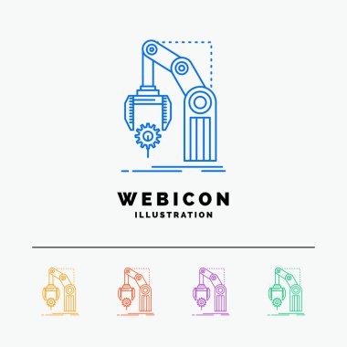 Automation, factory, hand, mechanism, package 5 Color Line Web Icon Template isolated on white. Vector illustration clipart