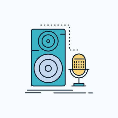 Canlı, mikrofon, mikrofon, kayıt, düz simgesi ses. yeşil ve sarı işaret ve sembolleri Web sitesi ve mobil appliation için. vektör çizim