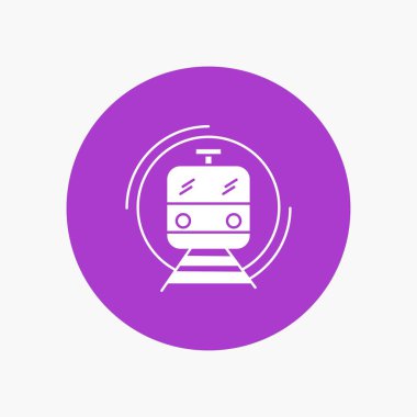 Metro, tren, zeki, genel, beyaz glif simgesini daire içinde taşıma. Düğmesi illüstrasyon vektör