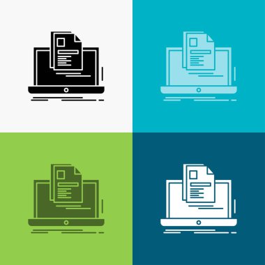 hesap, Laptop, rapor, baskı, Sürdür simge üzerinde çeşitli arka plan. glif tarzı tasarım, Web ve uygulama Eps 10 vektör çizim için tasarlanmış