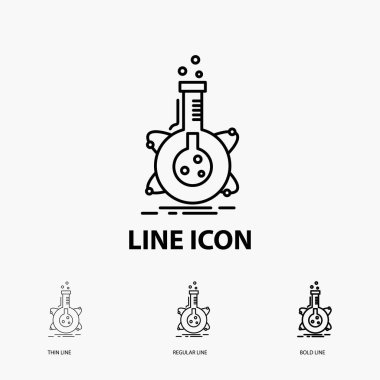 araştırma, laboratuvar, şişesi, Tüp, geliştirme kutsal kişilerin resmi içinde ince, düzenli ve kalın çizgi stili. Vektör çizim