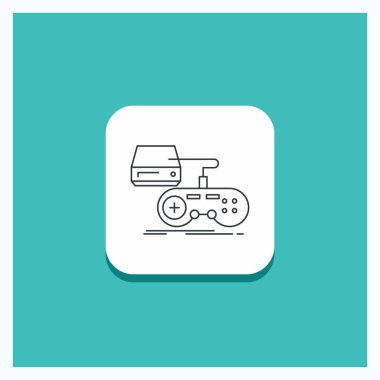 Yuvarlak düğmesi için oyun, oyun konsolu, playstation, oynamak satırı simgesi turkuaz arka plan