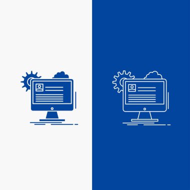 Hesap, profil, rapor, düzenleme, güncelleştirme satır ve glif web düğmesi mavi dikey Banner UI ve Ux, Web sitesi veya mobil uygulama için renk