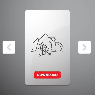 Hill, manzara, Doğa, dağ, rekreasyon Pagination Slider tasarımı ve kırmızı Download düğme çizgisi simgesinde ağaç