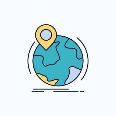 konumu, küre, dünya çapında, pin, işaretleyici düz simgesi. yeşil ve sarı işaret ve sembolleri Web sitesi ve mobil appliation için. vektör çizim
