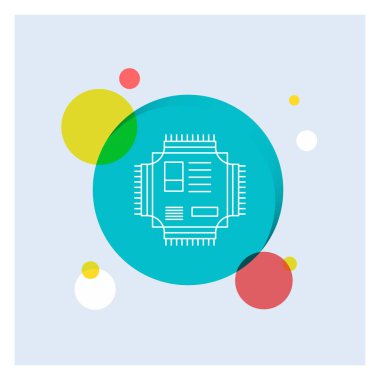 Çip, cpu, miniyonga, işlemci, teknoloji renkli daire arka plan beyaz satırı simgesi