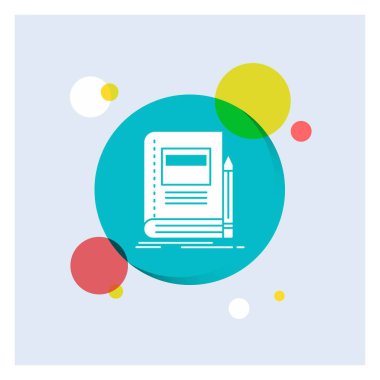 Kitap, iş, eğitim, defter, beyaz glif simgesi renkli daire arka plan okul