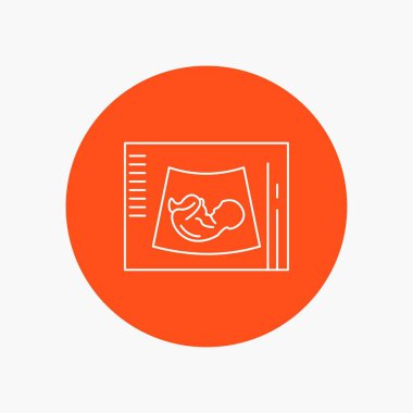 Hamile, hamilelik, ultrason, Bebek, ultrason beyaz satırı simgesi daire arka planda. vektör simge tasarlamak