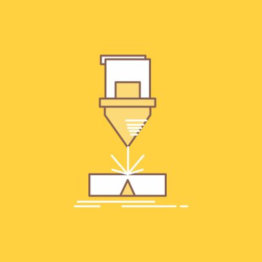 Kesici, mühendislik, imalat, lazer, düz çizgi simgesini dolu çelik. Güzel Logo düğme UI ve Ux, Web veya mobil uygulama için sarı arka plan üzerinde