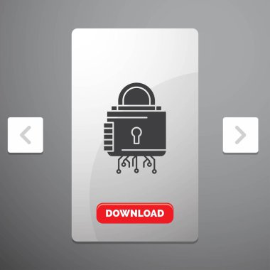 Güvenlik, siber, kilit, koruma, glif kutsal kişilerin resmi rekreasyon Pagination Slider tasarımı ve kırmızı Download düğme içinde güvenli