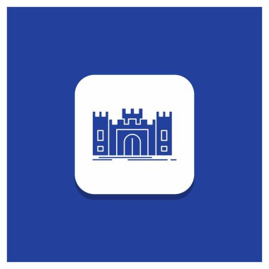 Kale, savunma, kale, kale, Simgesel Yapı glif simgesi mavi yuvarlak düğmesi