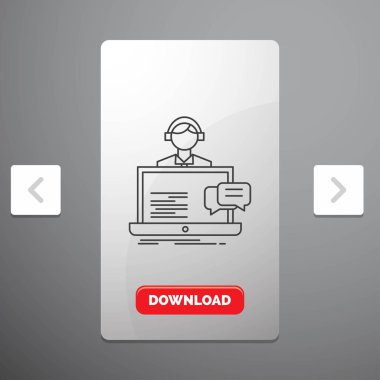 destek, sohbet, müşteri, servis, rekreasyon Pagination Slider tasarımı ve kırmızı Download düğme çizgisi simgesinde yardım