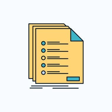 Kontrol, dosyalama, liste, liste, kayıt düz simgesi. yeşil ve sarı işaret ve sembolleri Web sitesi ve mobil appliation için. vektör çizim