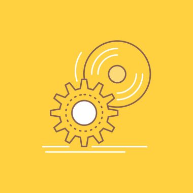 CD, disk, yükleme, yazılım, dvd düz çizgi dolu kutsal kişilerin resmi. Güzel Logo düğme UI ve Ux, Web veya mobil uygulama için sarı arka plan üzerinde