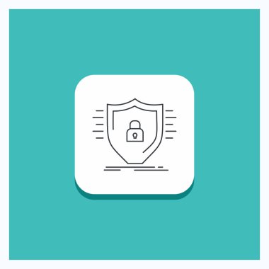 Savunma, güvenlik duvarı, koruma, güvenlik, yuvarlak düğmesini kalkan satırı simgesi turkuaz arka plan