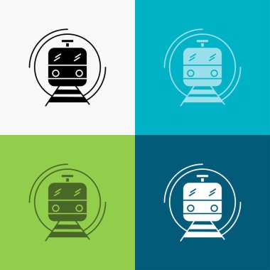 Metro, tren, zeki, genel, simgesi üzerinde çeşitli arka plan taşıma. glif tarzı tasarım, Web ve uygulama Eps 10 vektör çizim için tasarlanmış