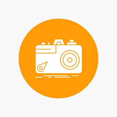 Kamera, fotoğraf, Fotoğrafçılık, yakalama diyafram beyaz glif simgesini daire içinde. Düğmesi illüstrasyon vektör