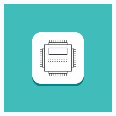 Düğme için işlemci, donanım, bilgisayar, Pc, yuvarlak teknoloji satırı simgesi turkuaz arka plan