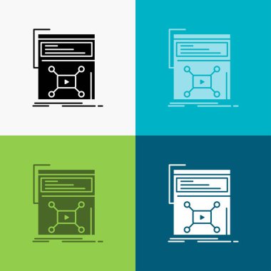 Pazarlama, sayfa, video, web, Web sitesi simgesi üzerinde çeşitli arka plan. glif tarzı tasarım, Web ve uygulama Eps 10 vektör çizim için tasarlanmış