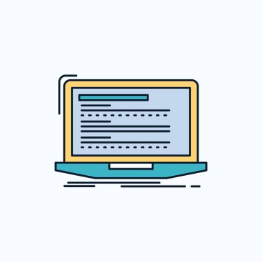 Kod, kodlama, bilgisayar, monoblok, dizüstü düz simgesi. yeşil ve sarı işaret ve sembolleri Web sitesi ve mobil appliation için. vektör çizim